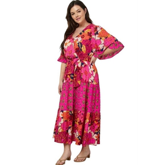 Anthropologie Fig And Flower Estilo Dress Sz L Pink Maxi Prairie Easter NWT - Picture 2 of 12